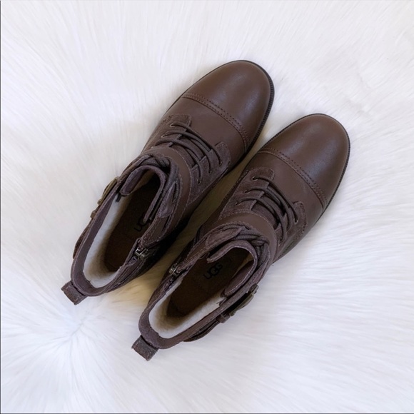 UGG Jaidyn Grizzly Leather Cozy Combat Boots - Picture 3 of 9